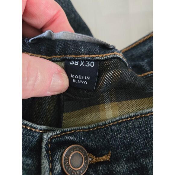 Lands' End Plaid Lined Jeans Men 38x30 Blue Cotton Poly Plaid Made in Kenya - Picture 4 of 7